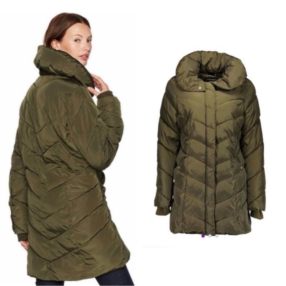 NWT Steve Madden Chevron Quilted Puffer Coat ~ Olive Green